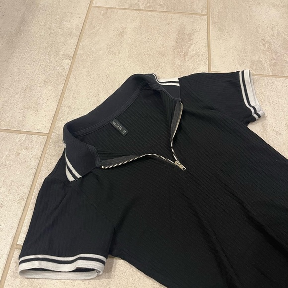 Blue Steel Brand Ribbed Zip-Front Polo Dress Black from Brazil Small - Picture 2 of 8